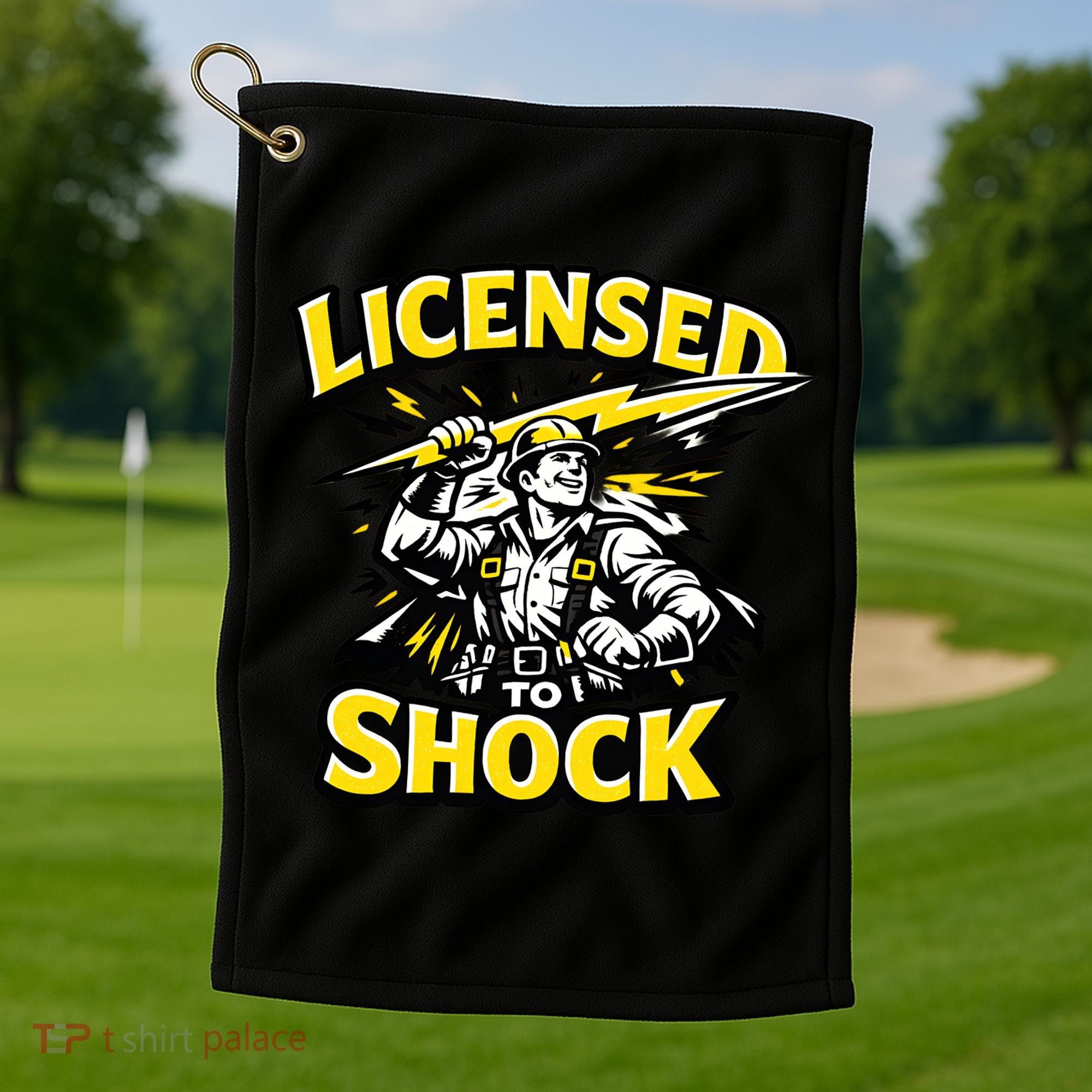 Licensed To Shock Power Line Worker Humor Golf Towel