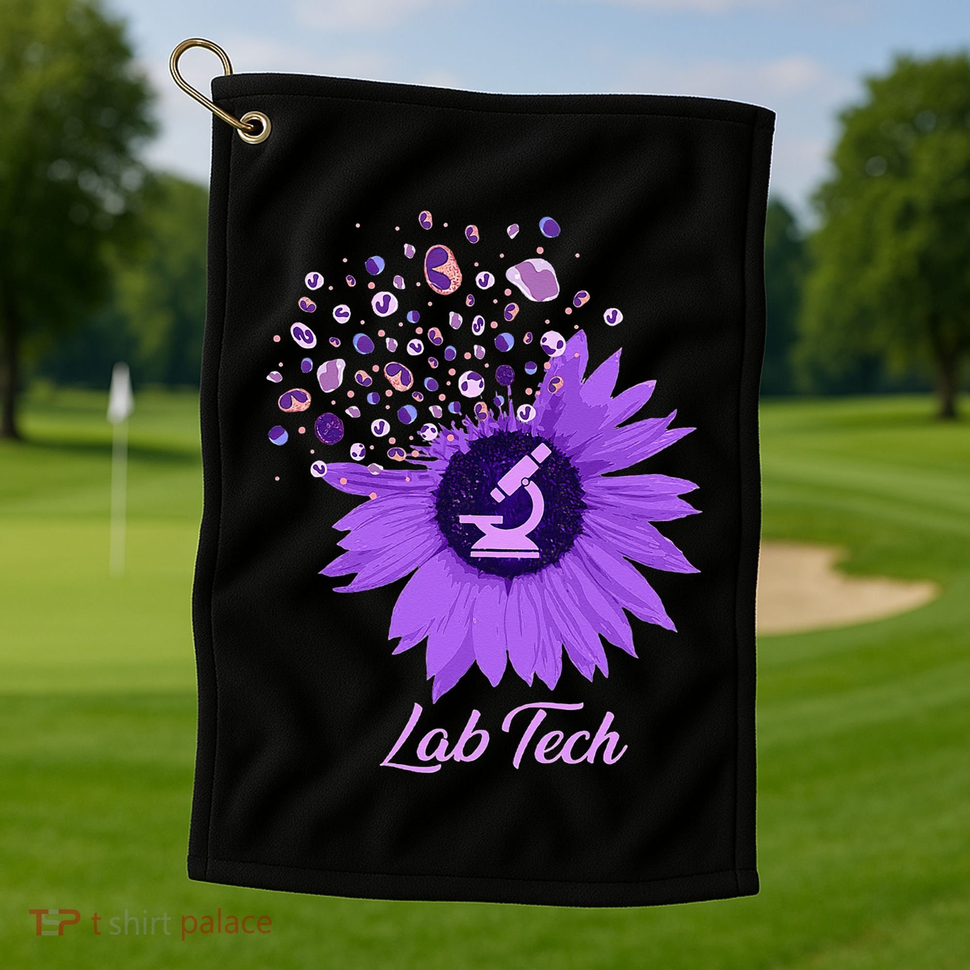 Lab Tech SunFlower Med Tech Funny Medical Technician Lab Golf Towel