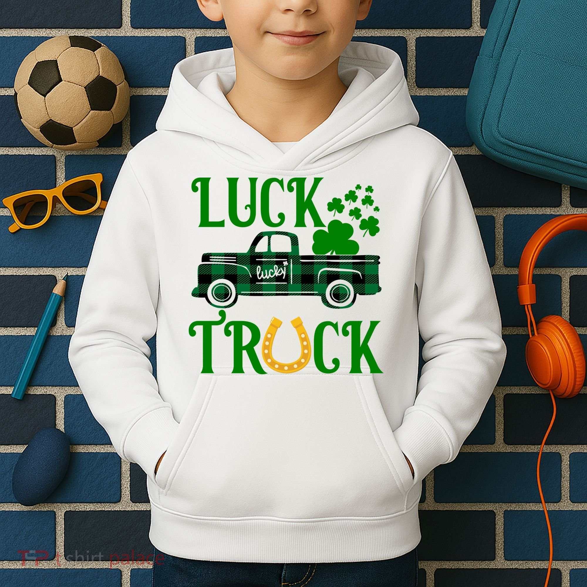 Luck Truck St Patrick's Day Festive Kids Hoodie