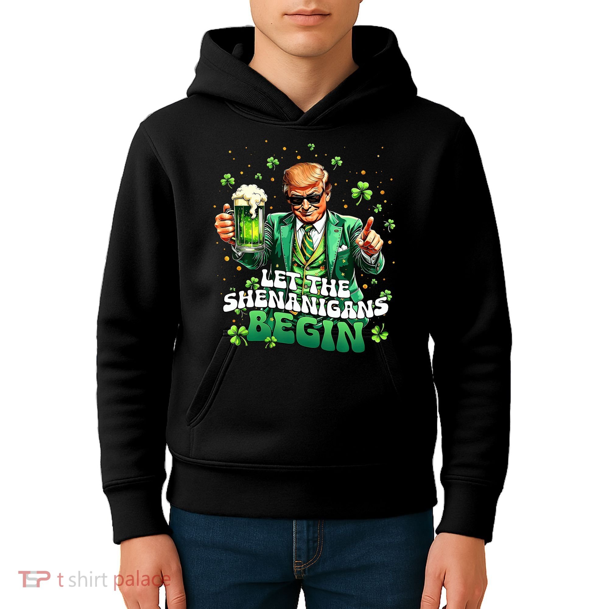 Let The Shenanigans Begin Funny Trump St PatrickS Day Kids Hoodie