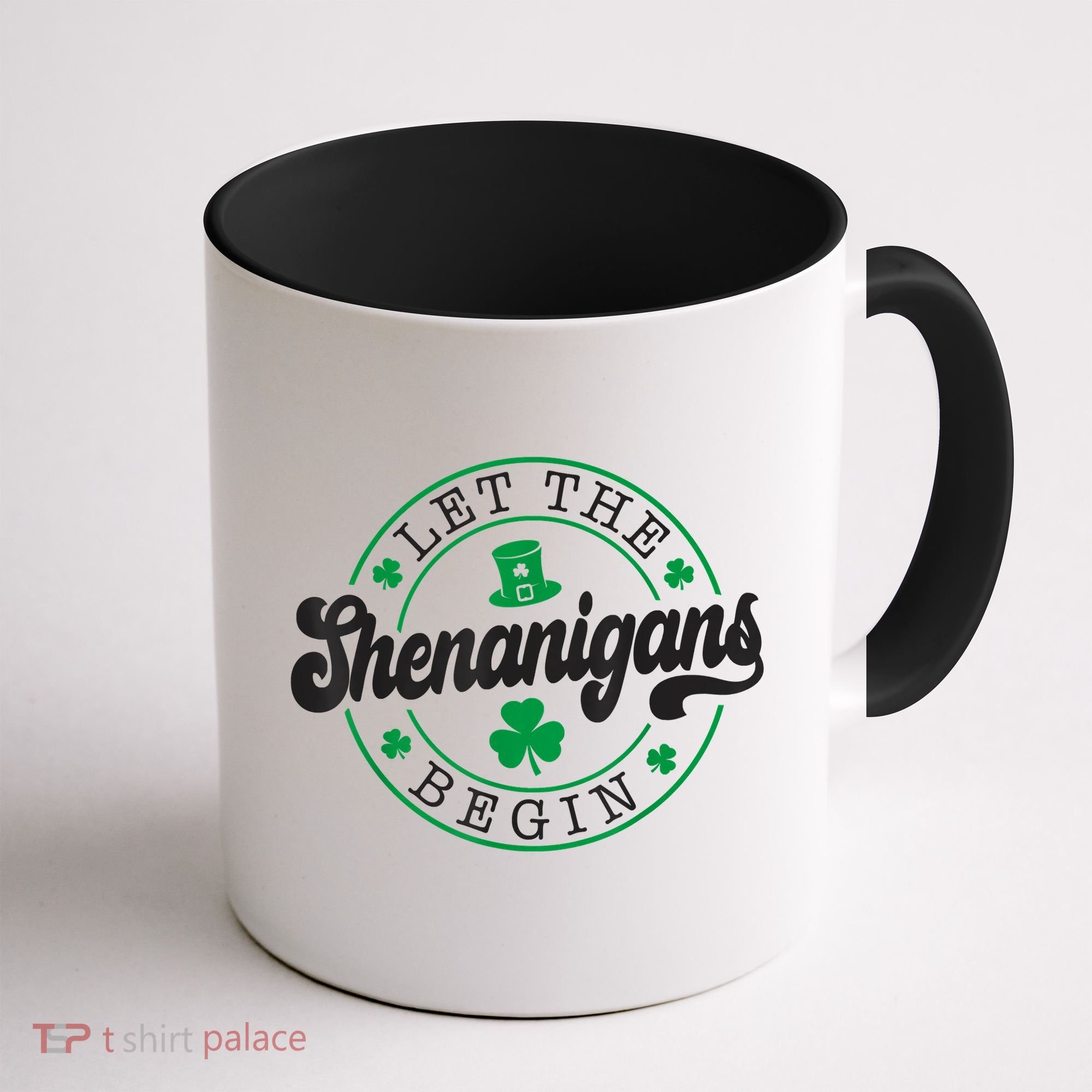 Let The Shenanigans Begin St. Patrick's Day Shamrock Circle Coffee Mug