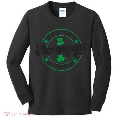 Let The Shenanigans Begin St. Patrick's Day Shamrock Circle Kids Long Sleeve Shirt