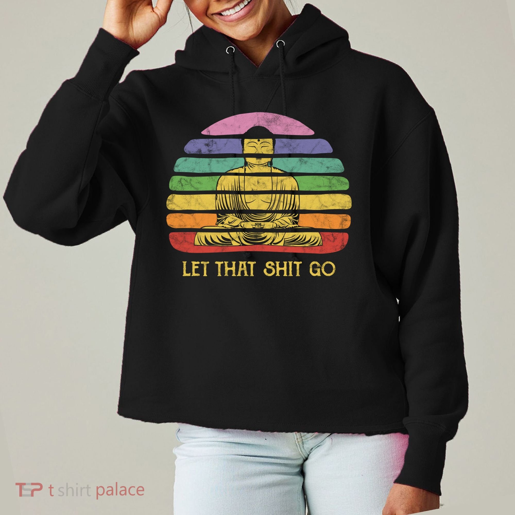Let That Shitgiftgo Buddha Great Gift Funny Meditating Budda Budha Ladies Heavyweight Boxy Pullover Hoodie