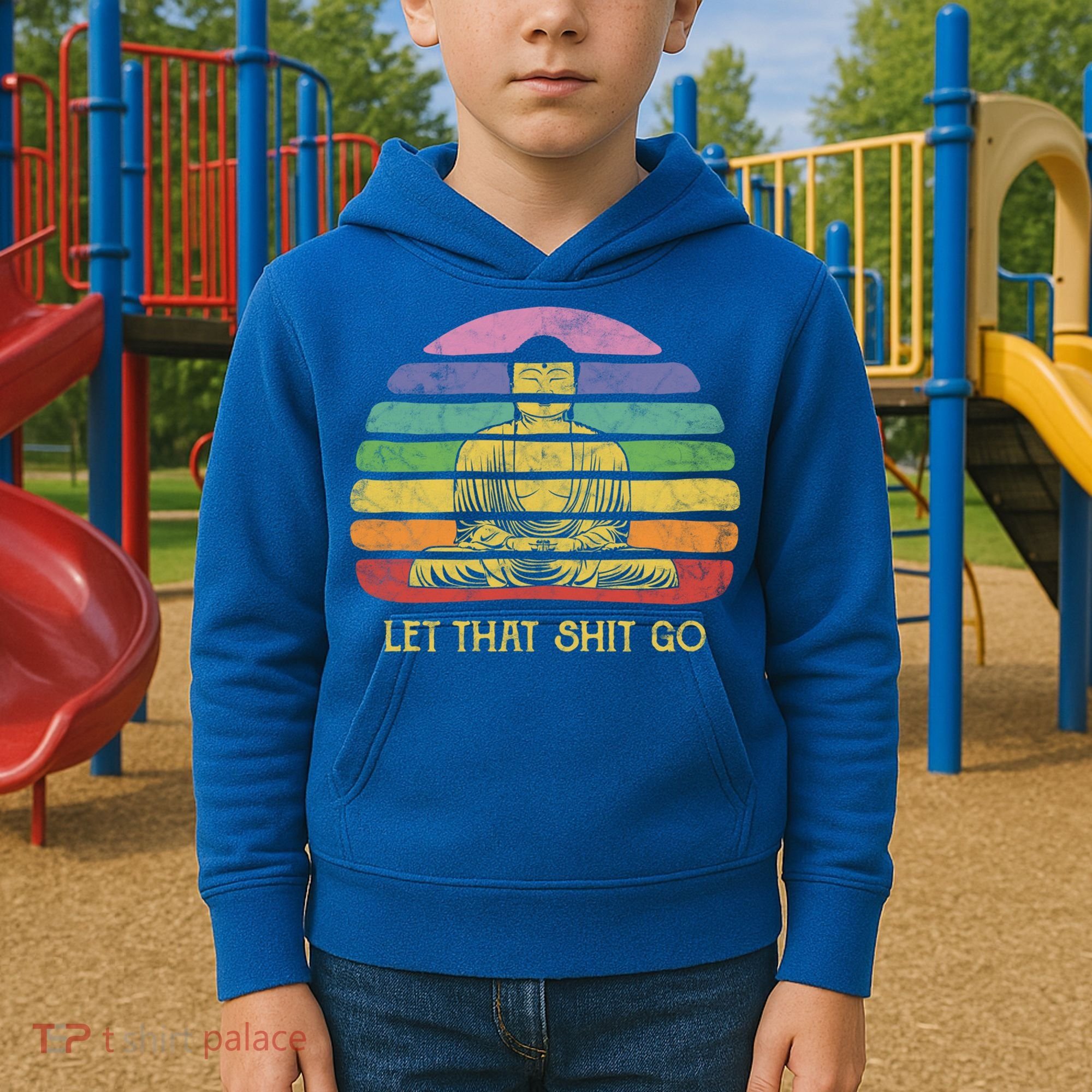 Let That Shitgiftgo Buddha Great Gift Funny Meditating Budda Budha Kids Hoodie