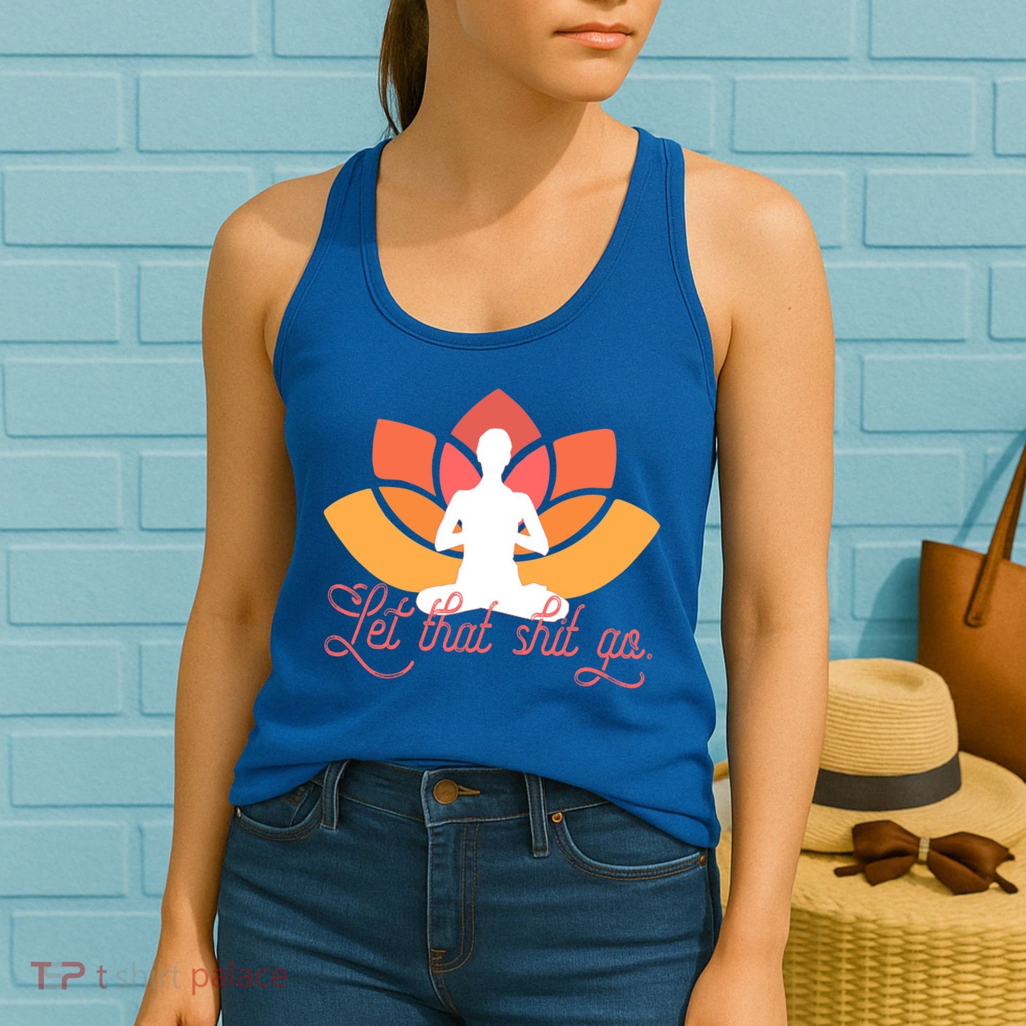 Let That Shit Go Funny Yoga Meditation Mindful Af Meme Funny Gift Women's Tank Top