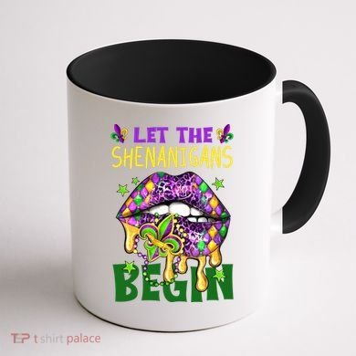 Let The Shenanigans Begin Mardi Gras Lips Coffee Mug back