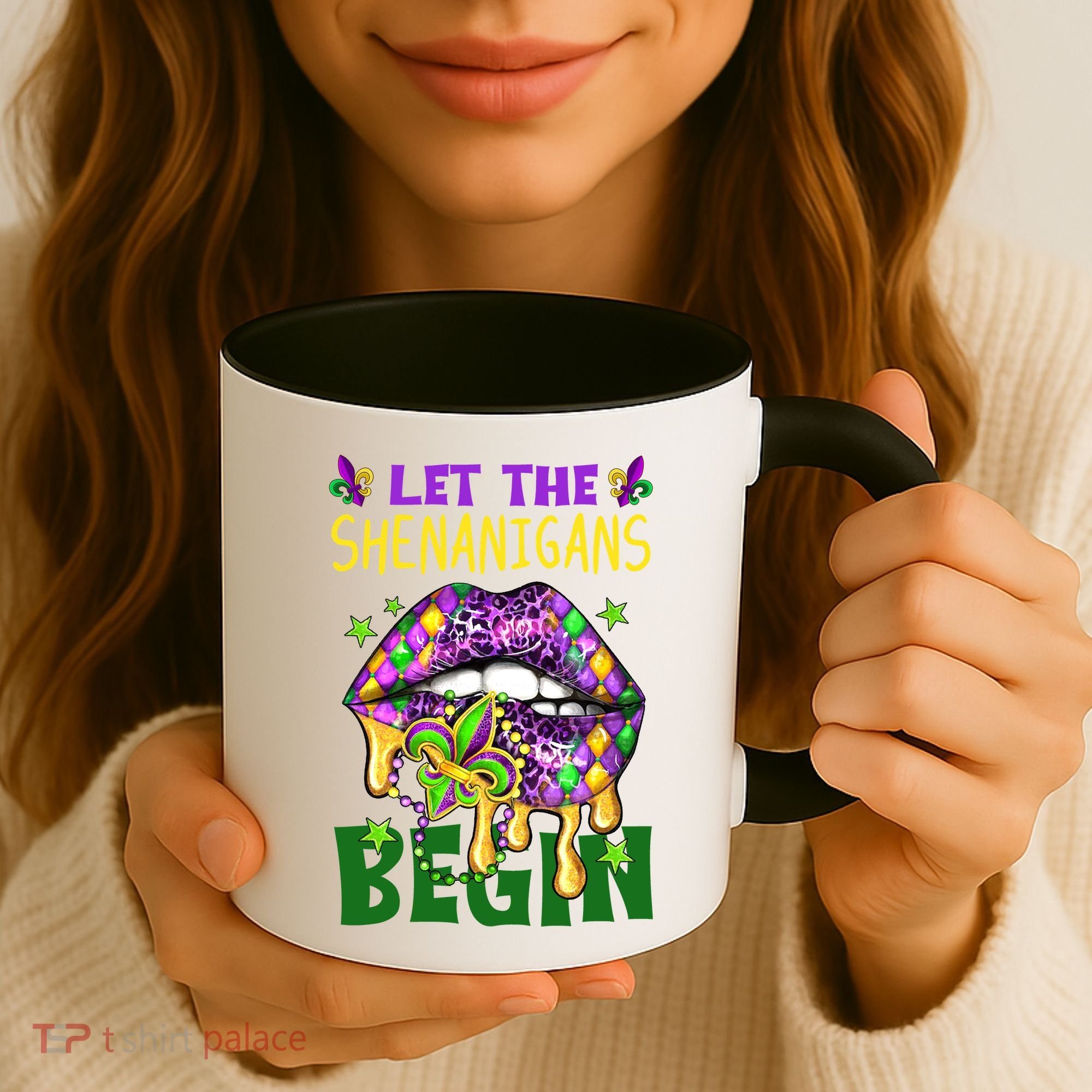 Let The Shenanigans Begin Mardi Gras Lips Coffee Mug