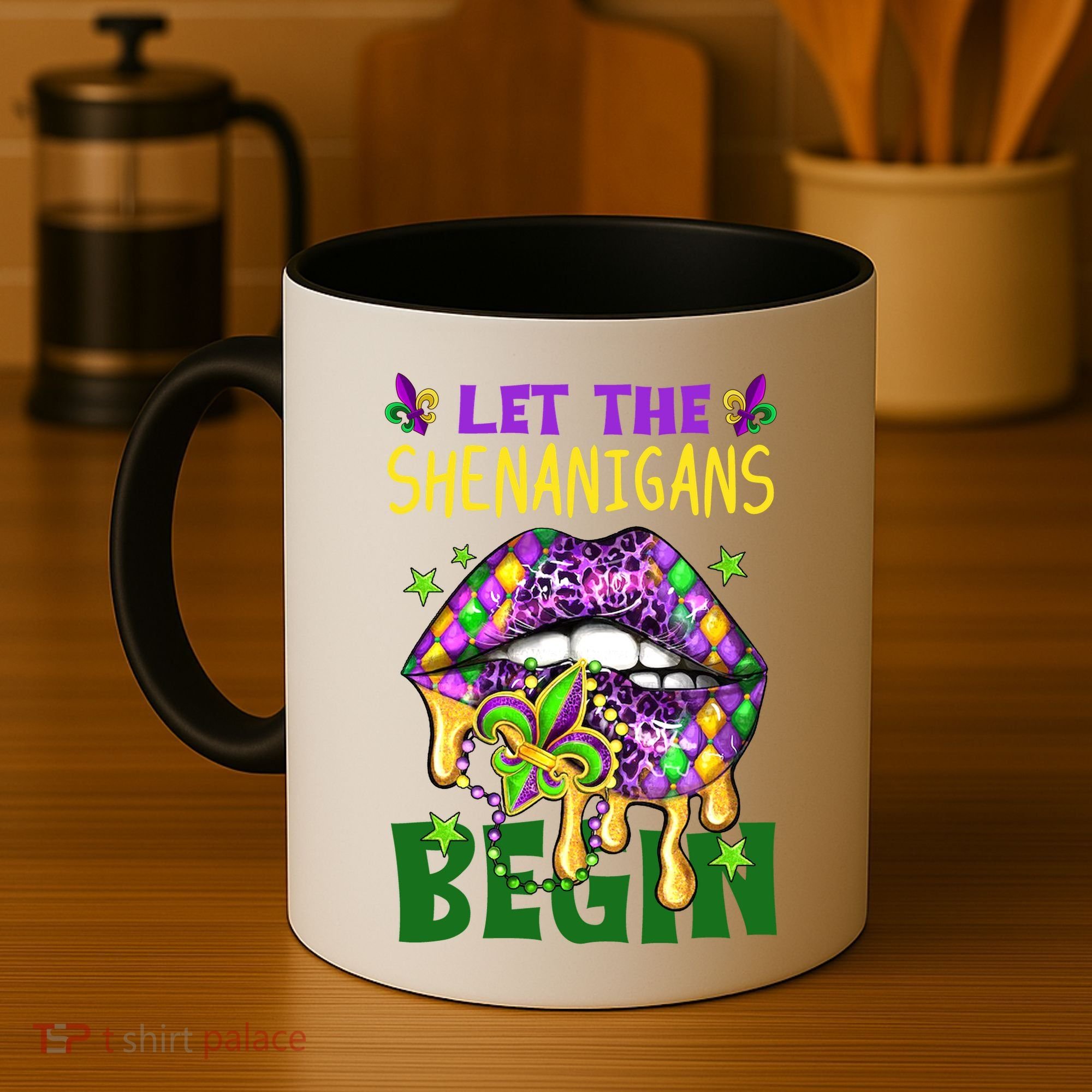 Let The Shenanigans Begin Mardi Gras Lips Coffee Mug