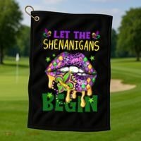 Let The Shenanigans Begin Mardi Gras Lips Golf Towel thumb 1