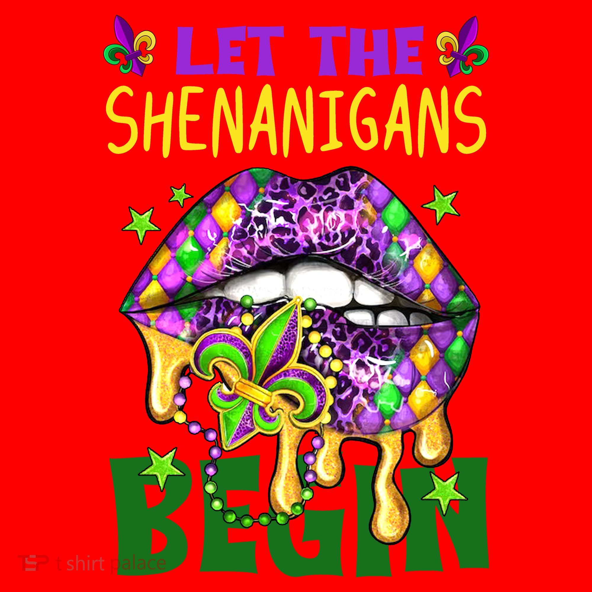 Let The Shenanigans Begin Mardi Gras Lips Santa Hat