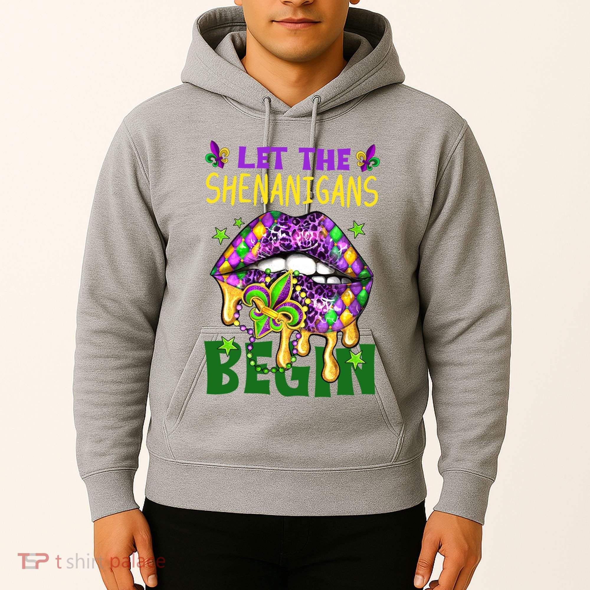 Let The Shenanigans Begin Mardi Gras Lips Hoodie