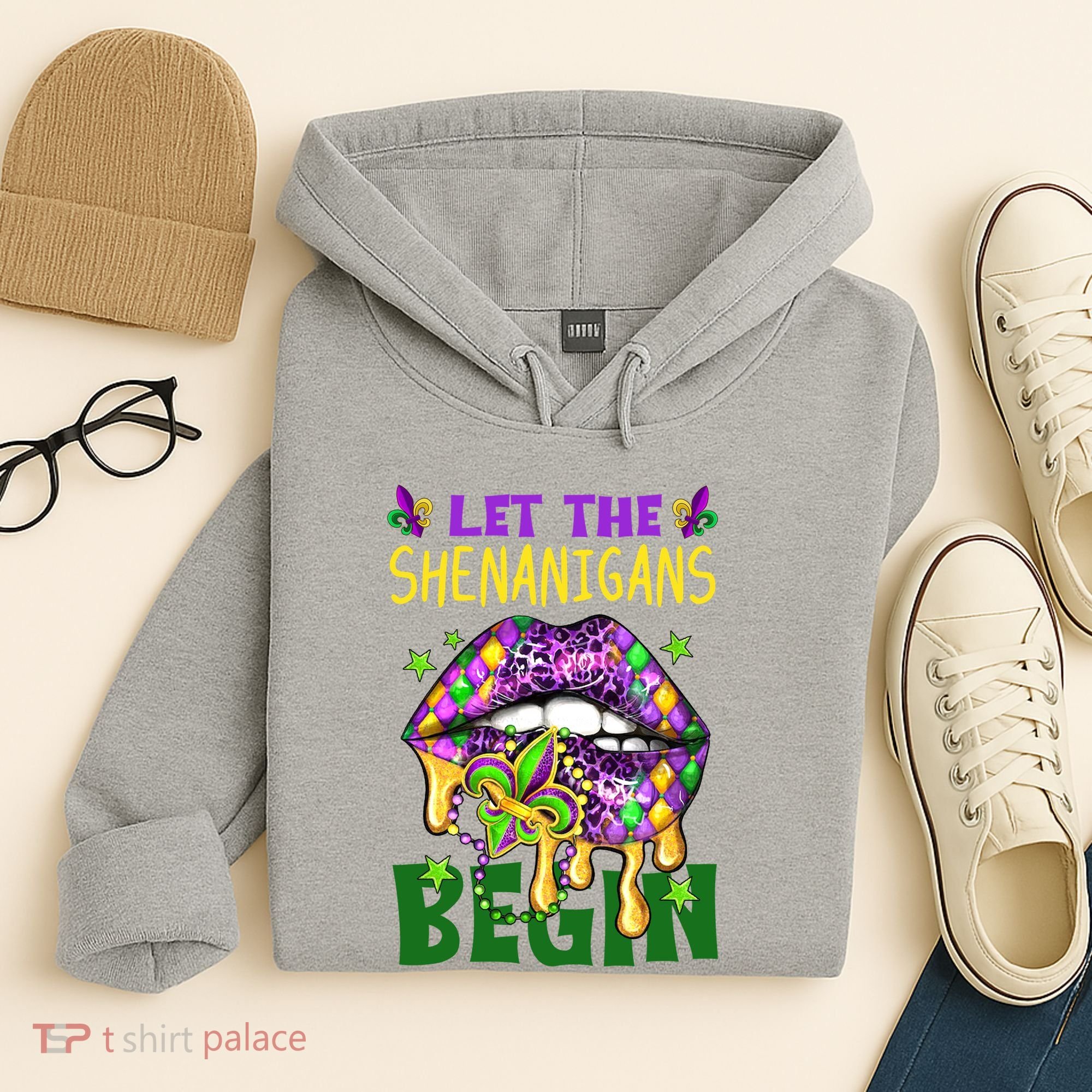 Let The Shenanigans Begin Mardi Gras Lips Hoodie