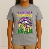 Let The Shenanigans Begin Mardi Gras Lips T-Shirt thumb 4