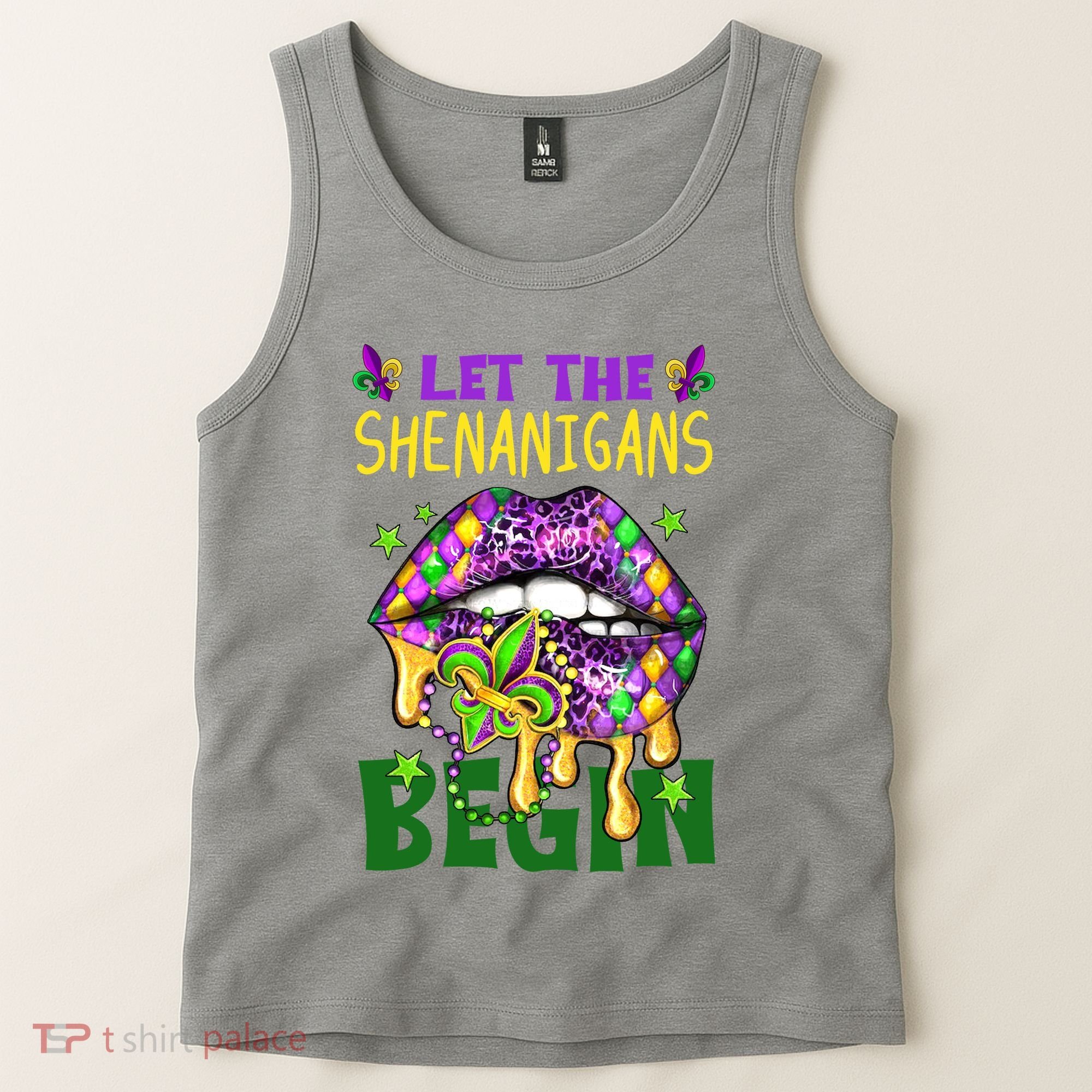 Let The Shenanigans Begin Mardi Gras Lips Tank Top