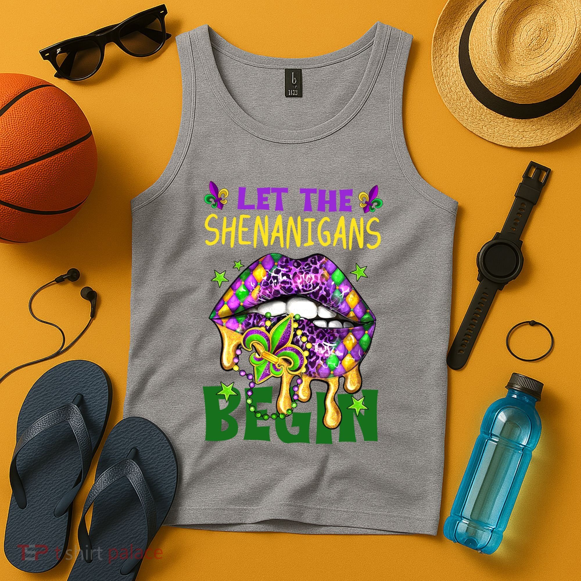 Let The Shenanigans Begin Mardi Gras Lips Tank Top