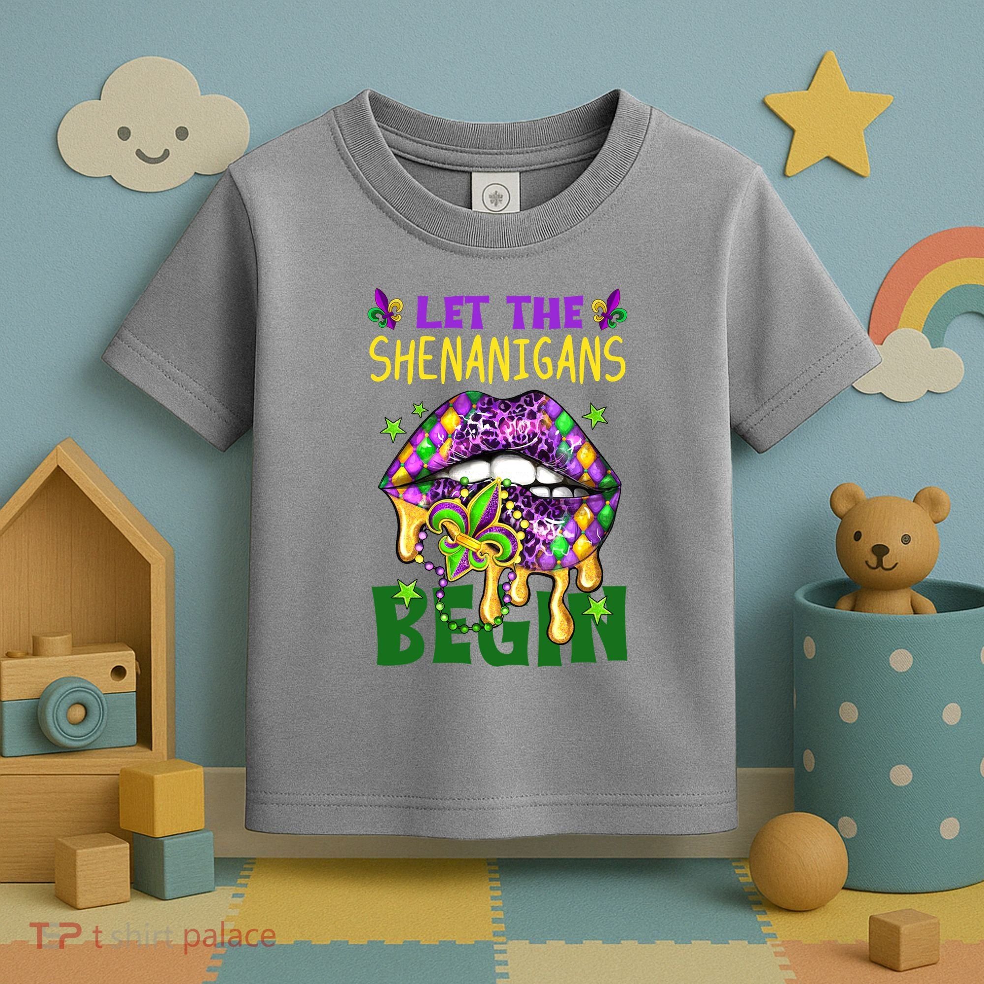 Let The Shenanigans Begin Mardi Gras Lips Toddler T-Shirt