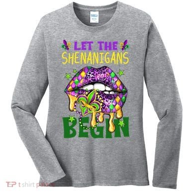 Let The Shenanigans Begin Mardi Gras Lips Women's Long Sleeve Shirt