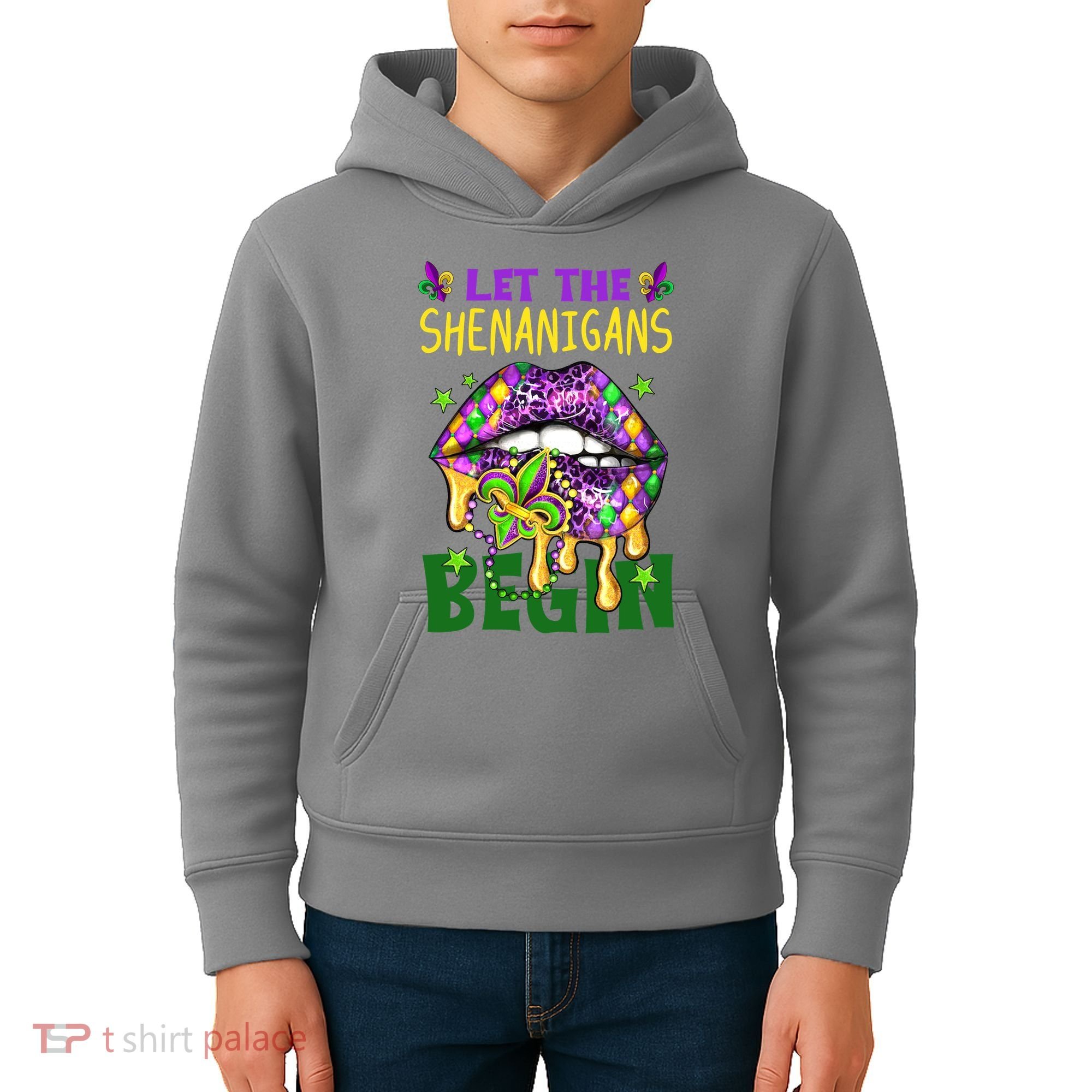 Let The Shenanigans Begin Mardi Gras Lips Kids Hoodie