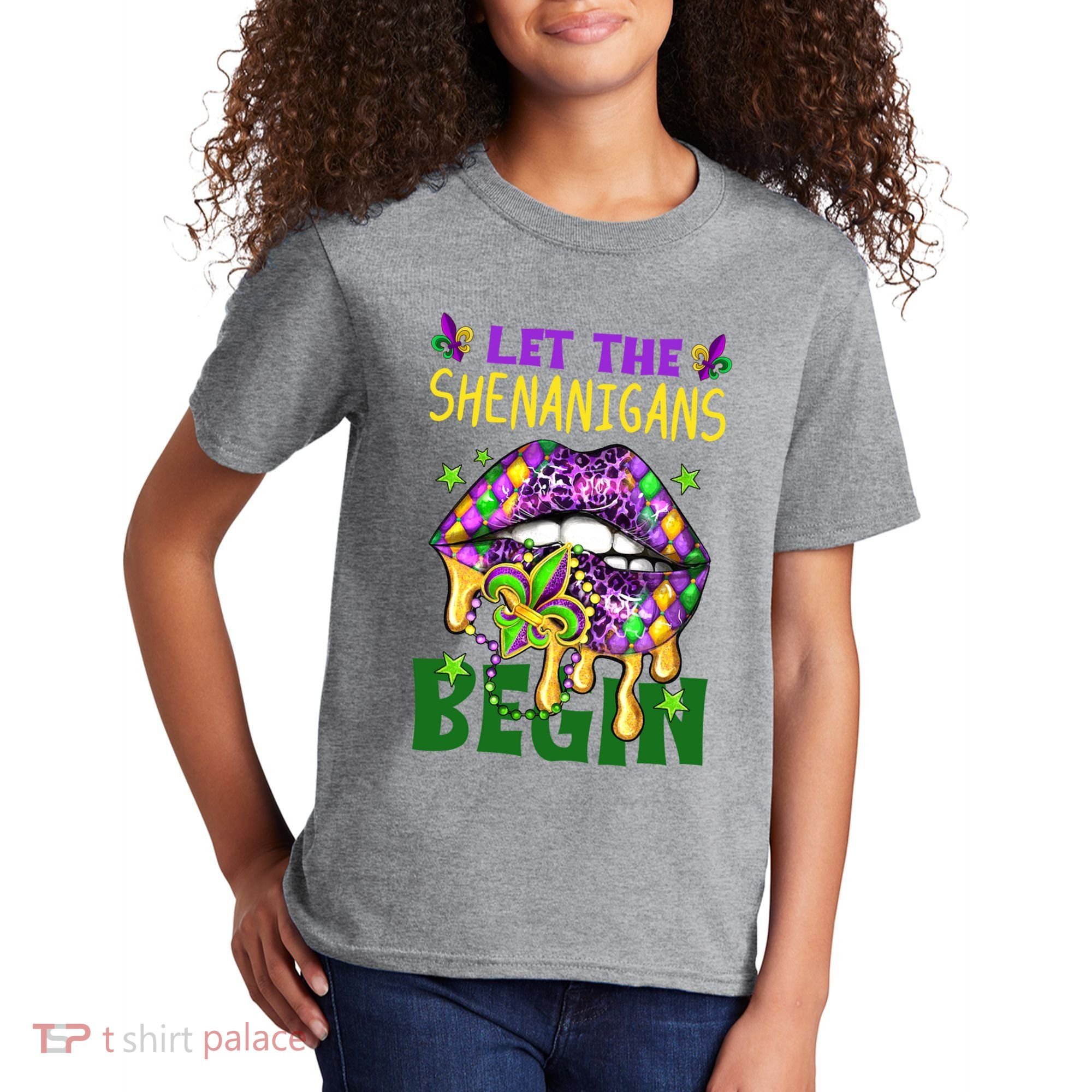 Let The Shenanigans Begin Mardi Gras Lips Kids T-Shirt