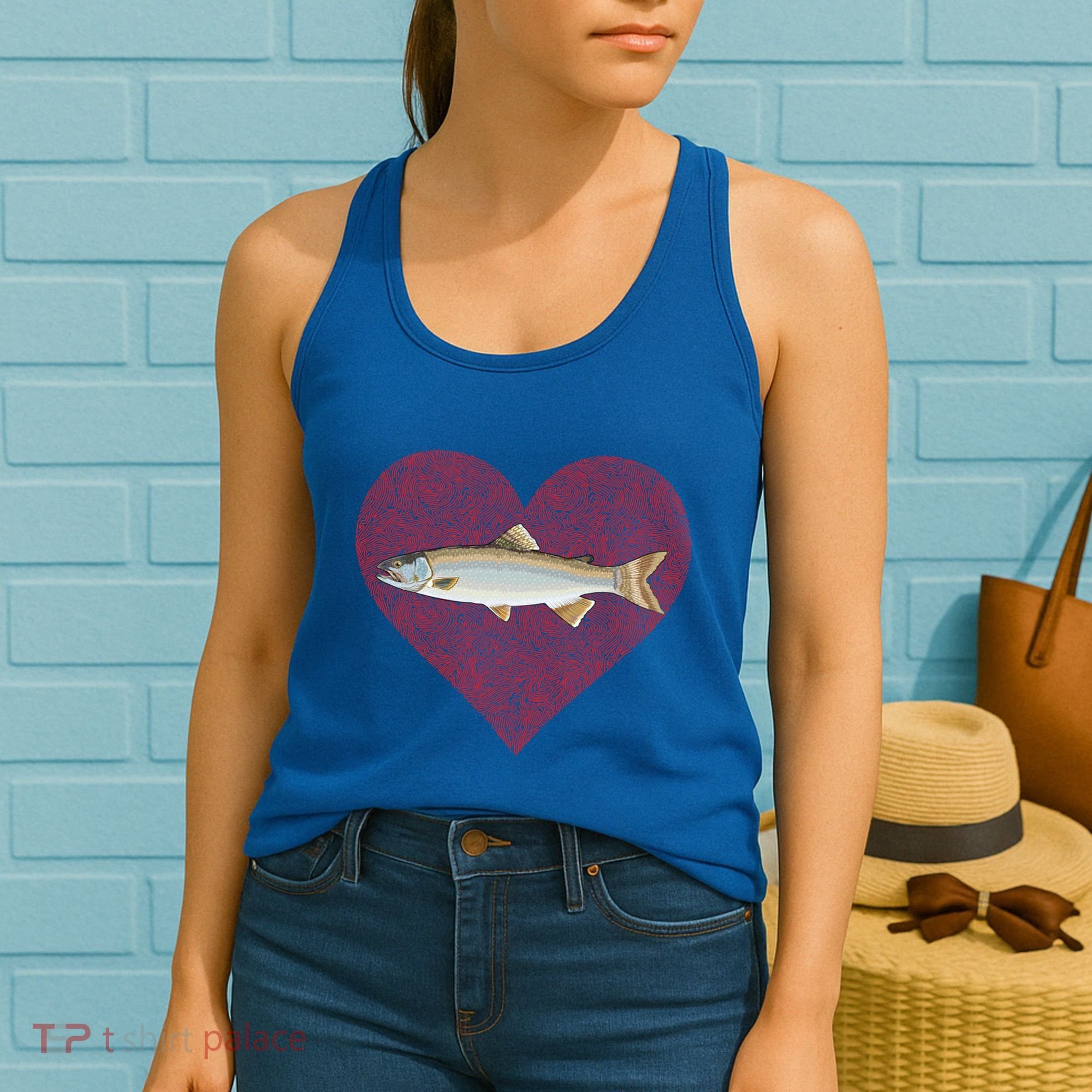 Lake Trout Valentines Day Fish Love Fingerprint Cool Gift Women's Tank Top