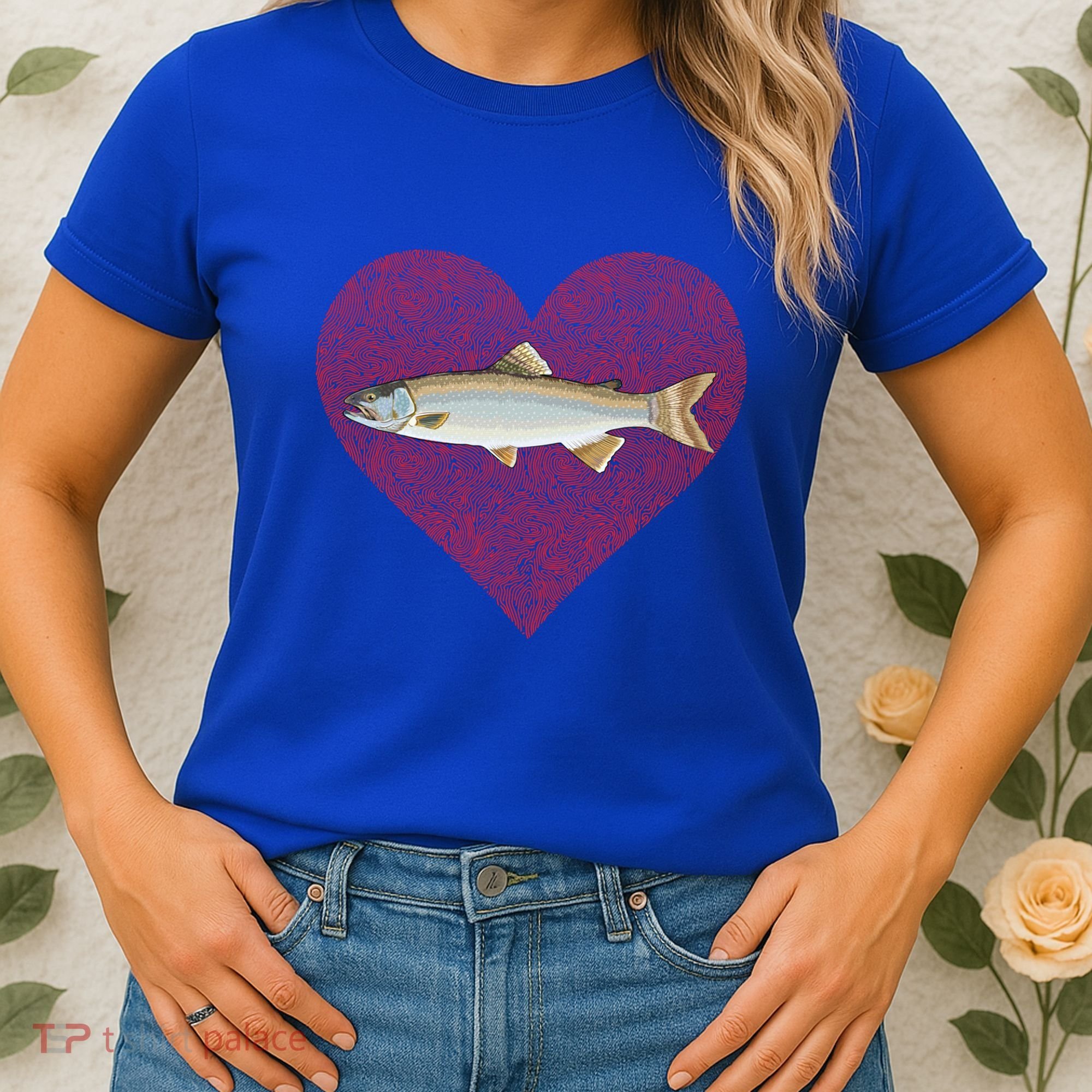 Lake Trout Valentines Day Fish Love Fingerprint Cool Gift Women's T-Shirt