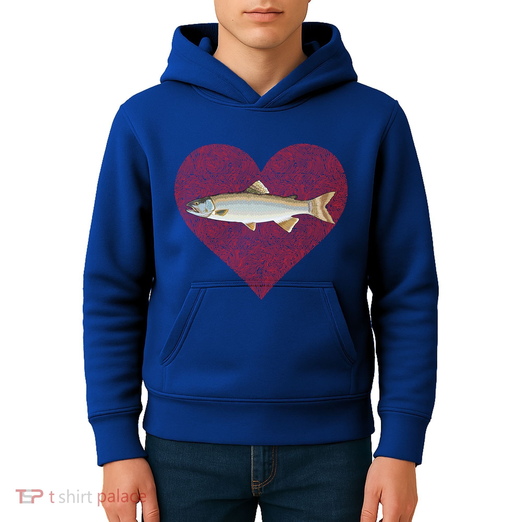Lake Trout Valentines Day Fish Love Fingerprint Cool Gift Kids Hoodie