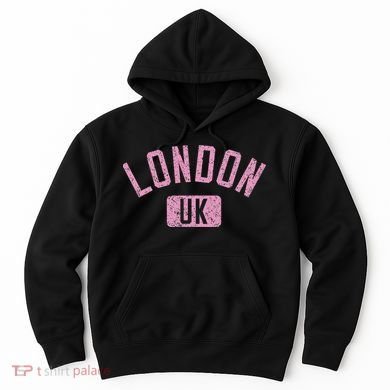 London Uk Arched Text Distressed Print Hoodie