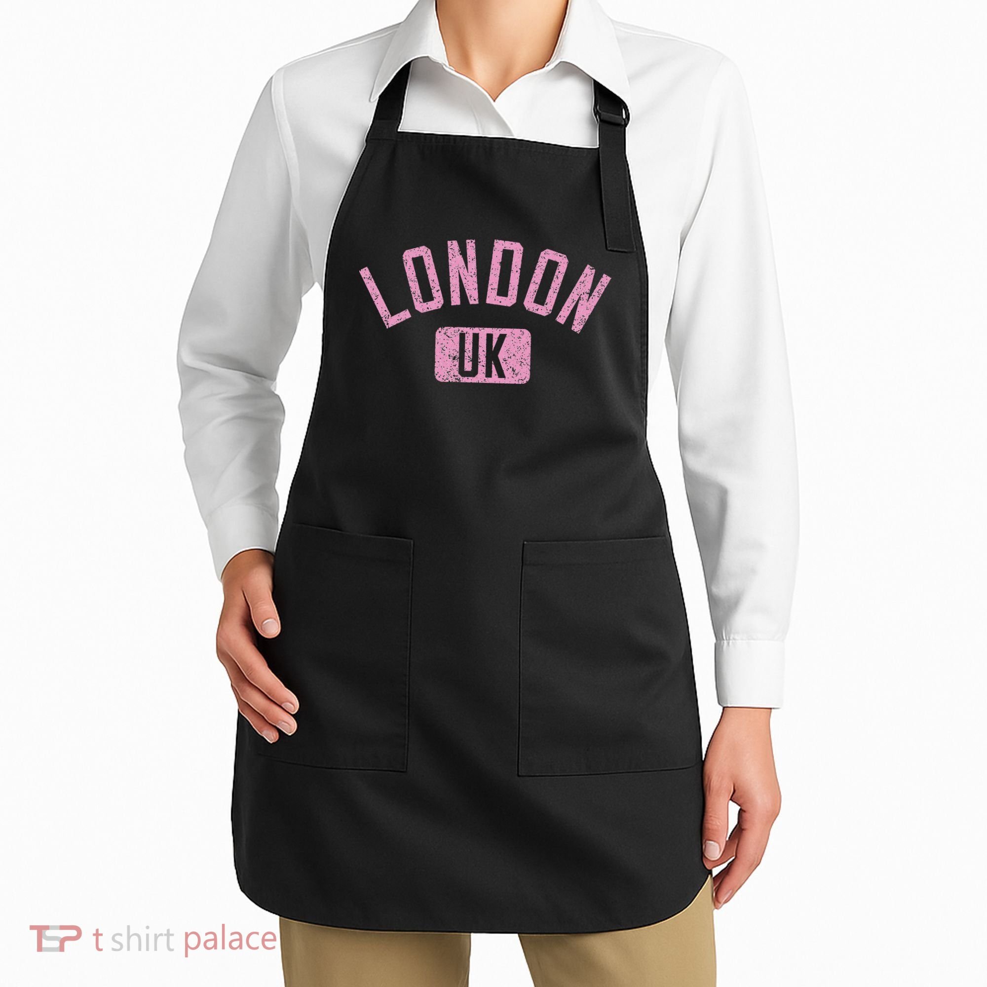 London Uk Arched Text Distressed Print Apron