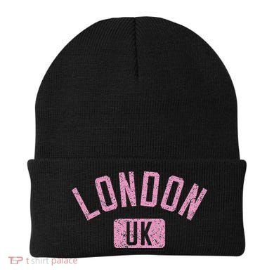 London Uk Arched Text Distressed Print Beanie