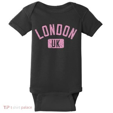 London Uk Arched Text Distressed Print Baby Bodysuit