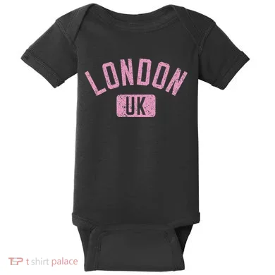 London Uk Arched Text Distressed Print Baby Bodysuit