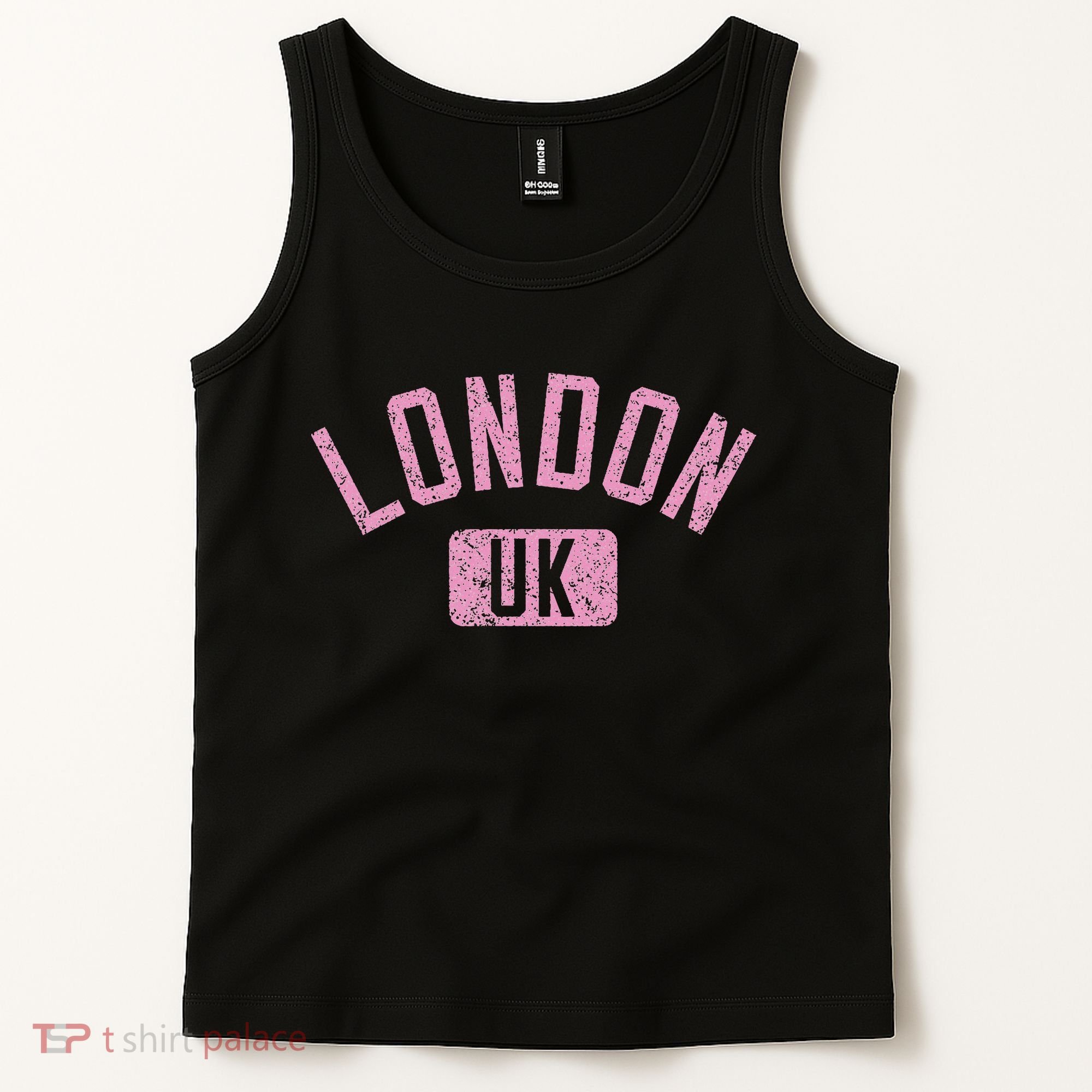 London Uk Arched Text Distressed Print Tank Top