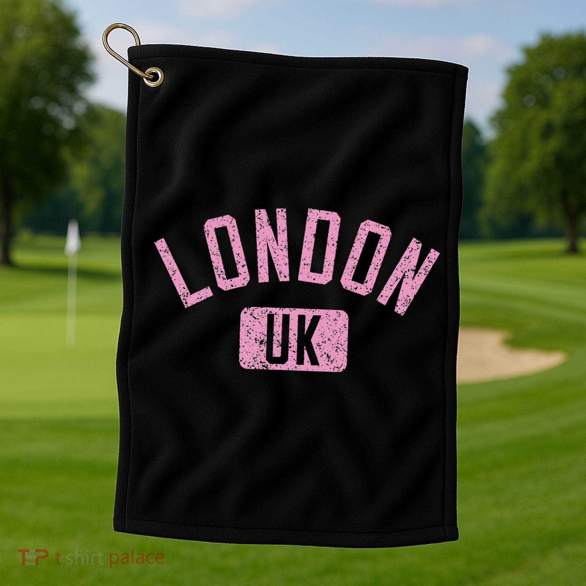 London Uk Arched Text Distressed Print Golf Towel
