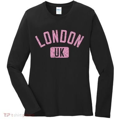 London Uk Arched Text Distressed Print Women's Long Sleeve Shirt