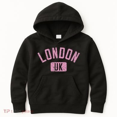 London Uk Arched Text Distressed Print Kids Hoodie