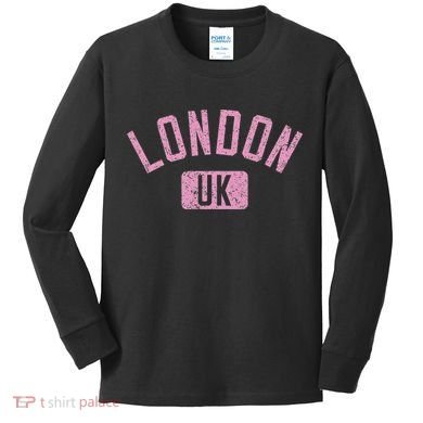 London Uk Arched Text Distressed Print Kids Long Sleeve Shirt