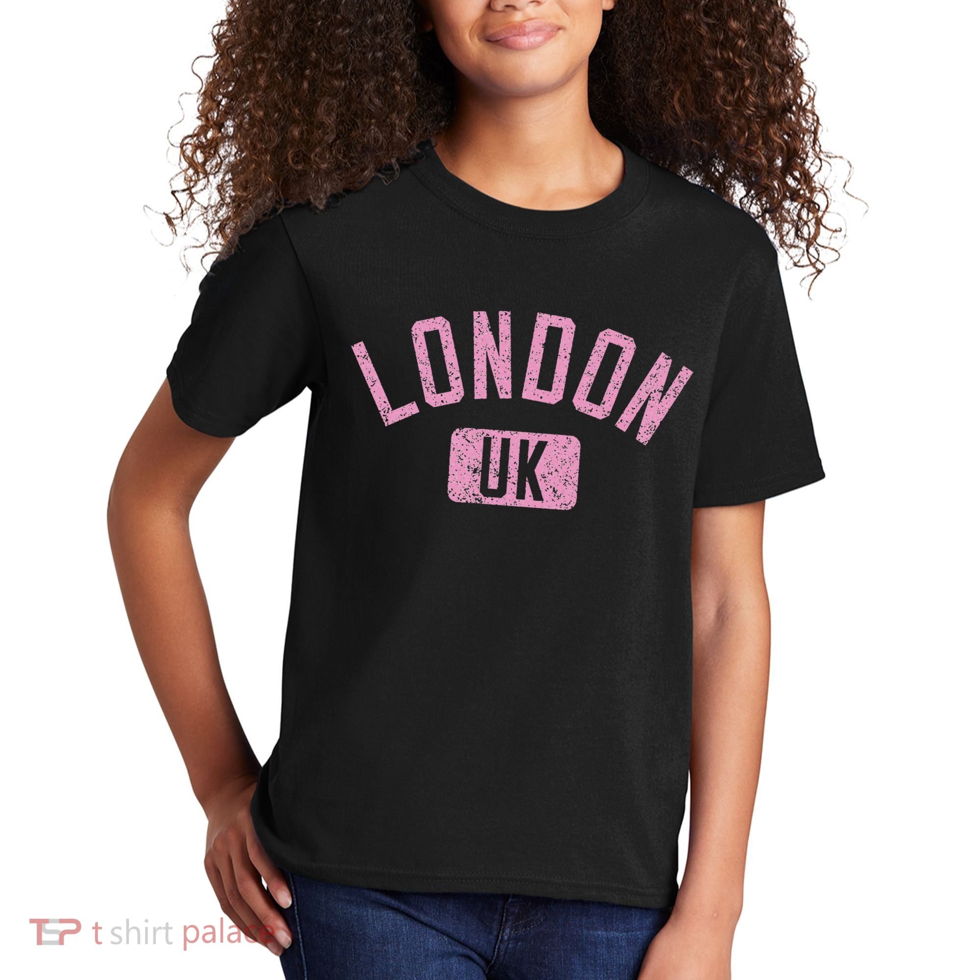 London Uk Arched Text Distressed Print Kids T-Shirt