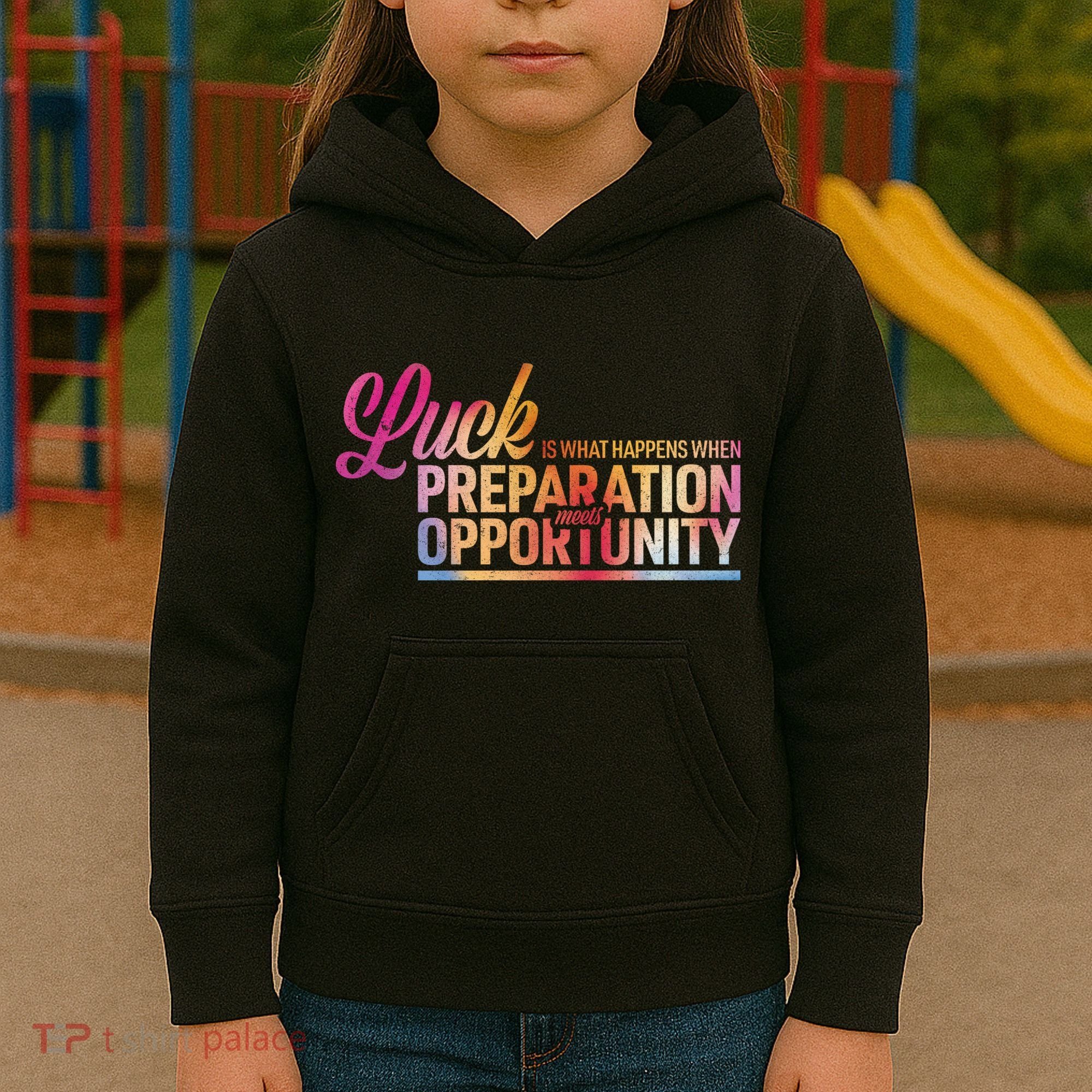 Luck Definition Preparation Meets Opportunity Kids Hoodie