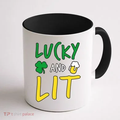 Lucky And Lit St. Patrick's Day Coffee Mug back
