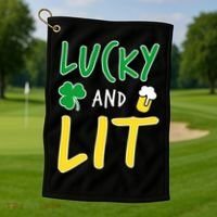 Lucky And Lit St. Patrick's Day Golf Towel thumb 1
