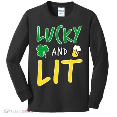 Lucky And Lit St. Patrick's Day Kids Long Sleeve Shirt