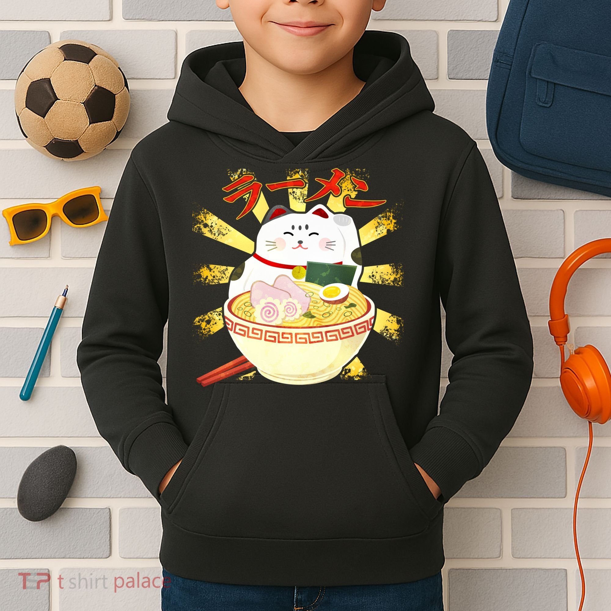 Lucky Cat Ramen Japanese Kids Hoodie