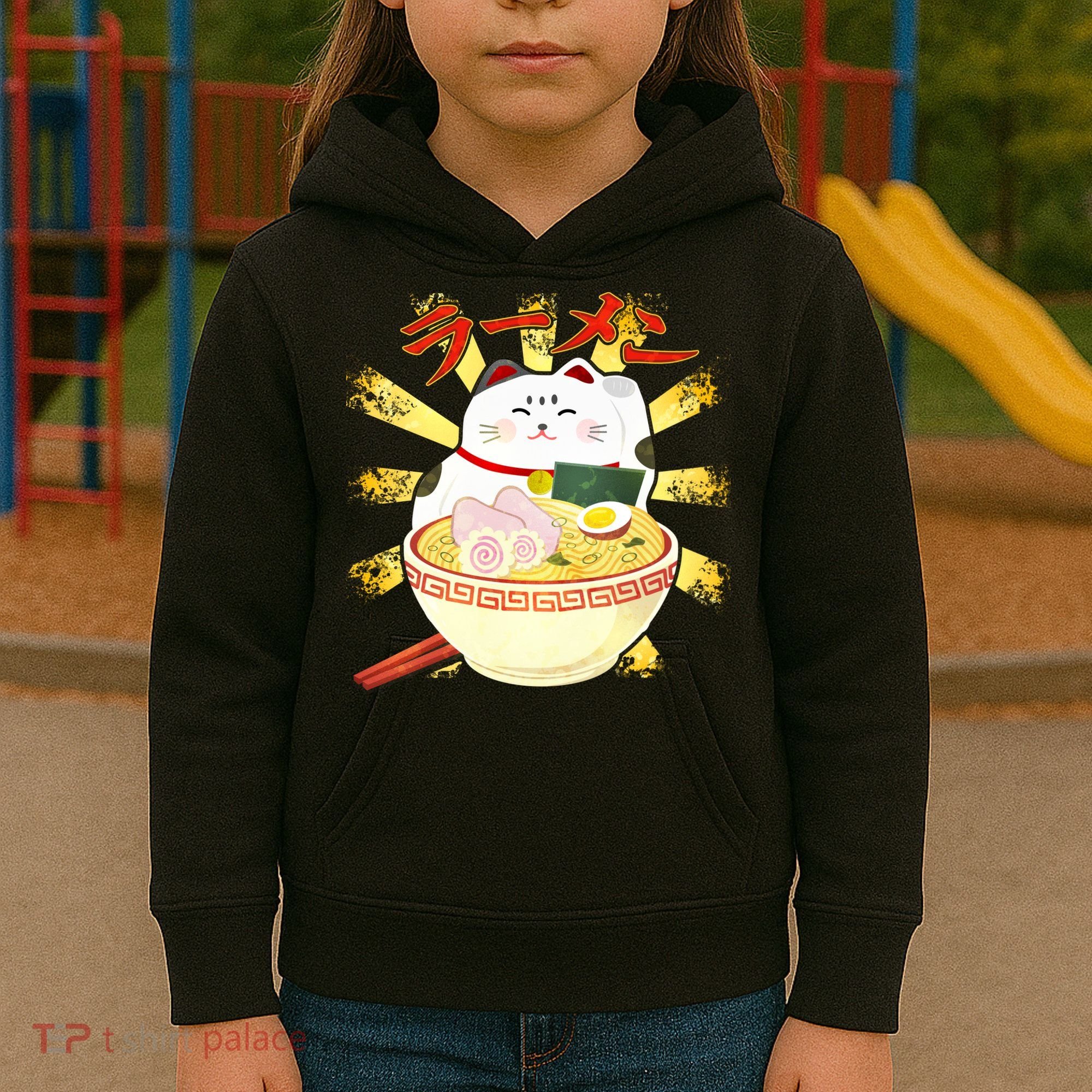 Lucky Cat Ramen Japanese Kids Hoodie