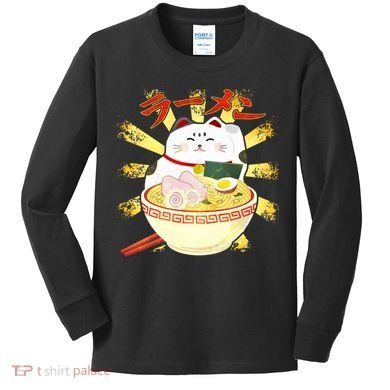 Lucky Cat Ramen Japanese Kids Long Sleeve Shirt