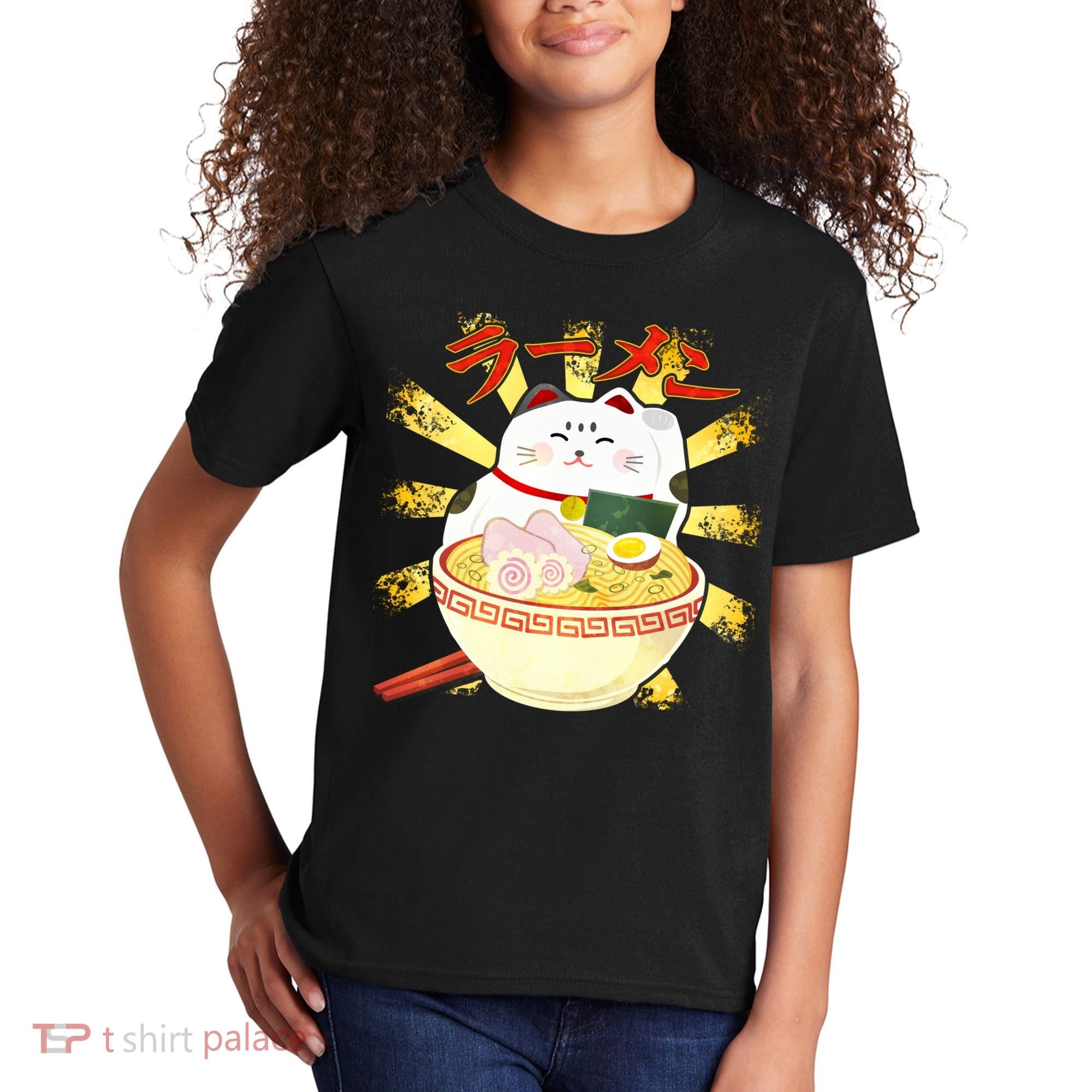 Lucky Cat Ramen Japanese Kids T-Shirt