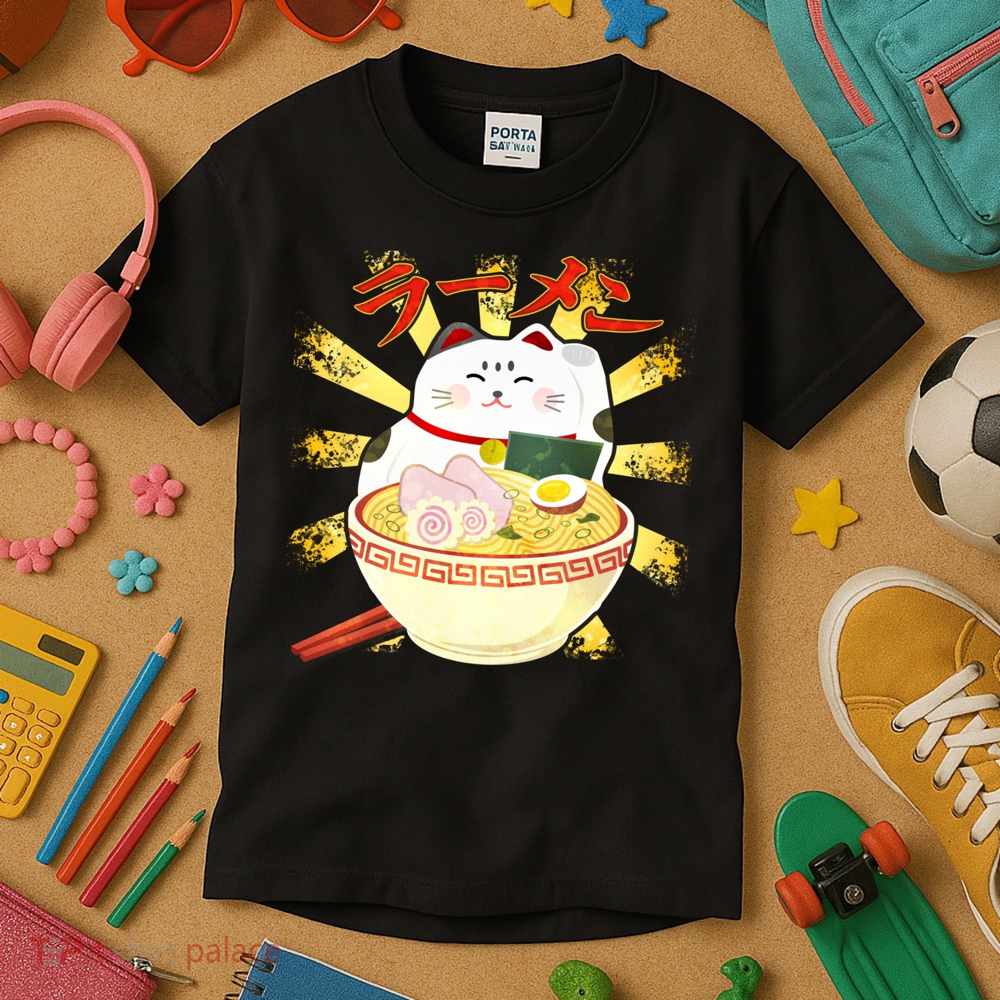 Lucky Cat Ramen Japanese Kids T-Shirt