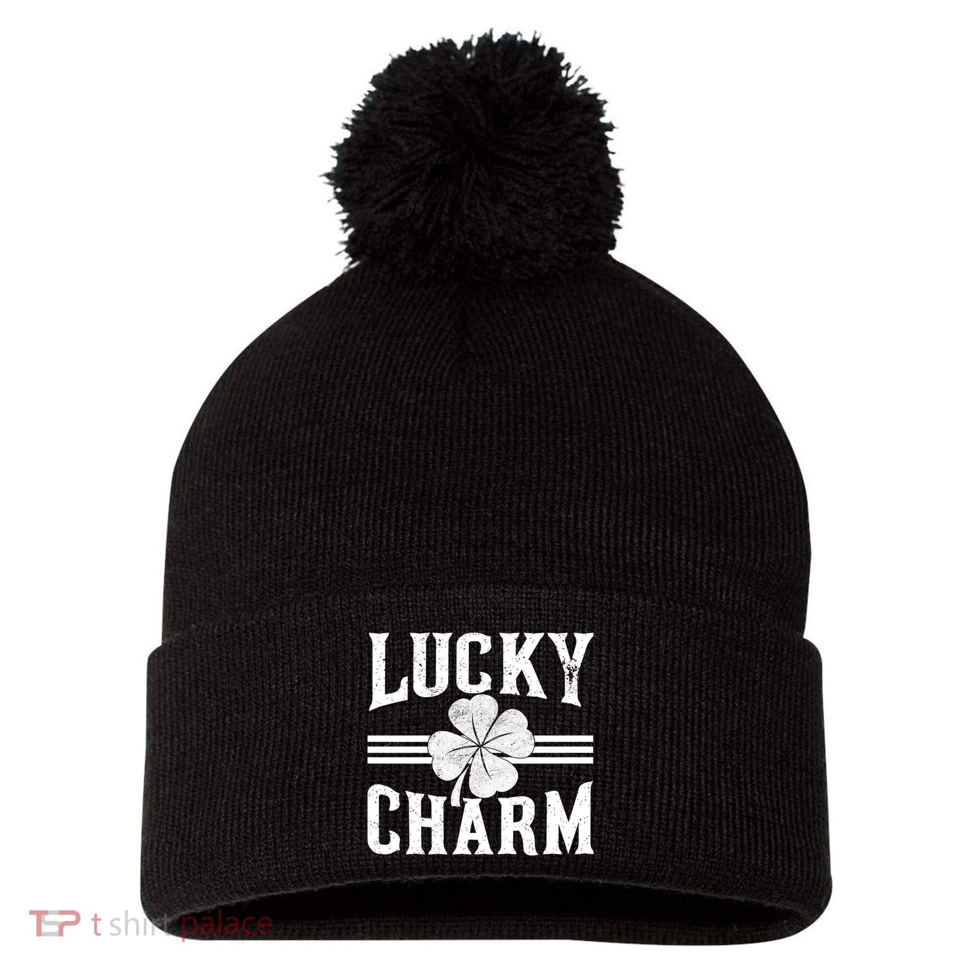 Lucky Charm Clover Pom Pom 12in Knit Beanie