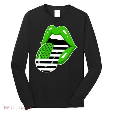 Lucky Irish Lips USA American Flag Long Sleeve Shirt