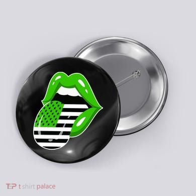 Lucky Irish Lips USA American Flag Button