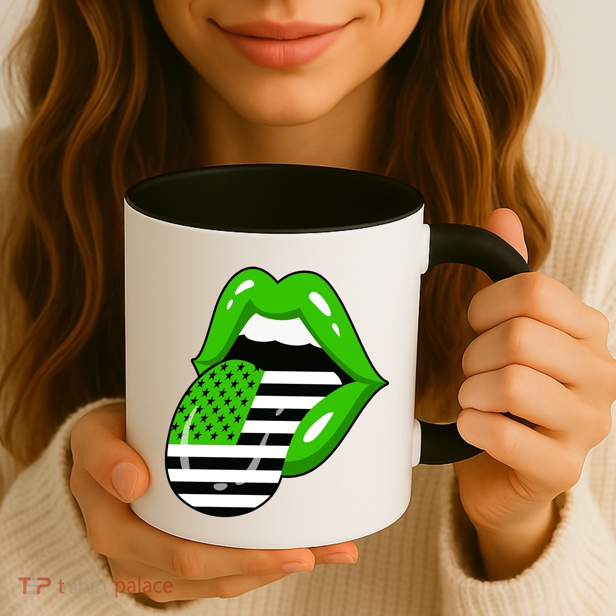 Lucky Irish Lips USA American Flag Coffee Mug